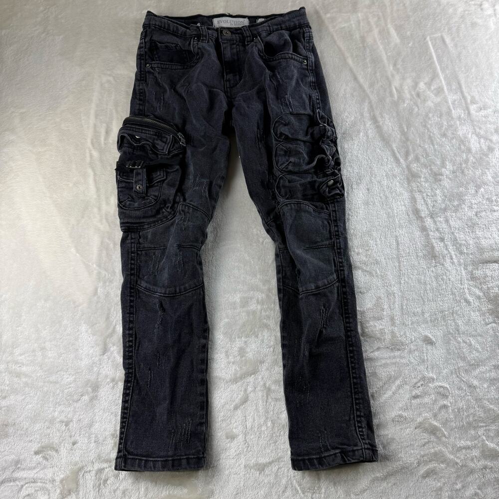 Evolution in Design Multi Pocket Jeans Youth Size 14 Black Straight Leg
